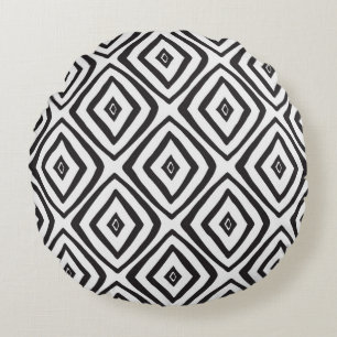 Coussins Ronds Motif sans couture dessinée à la main en noir et