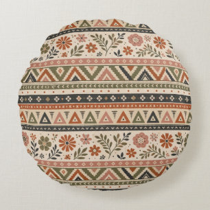 Coussins Ronds Motif sans couture géométrique floral Boho Folk