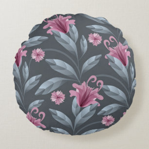 Coussins Ronds Motif sans couture vintage Art floral. Maroon tran