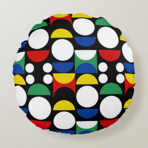 Coussins Ronds Motif scandinave noir du Bauhaus du milieu du sièc