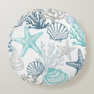 Coussins Ronds Motif Seashell Starfish Bleu Et Turquoise