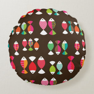 Coussins Ronds Motif sous-marin 2 de rétros poissons abstraits