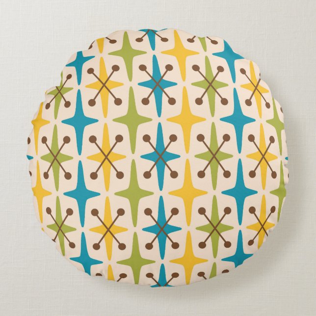 Coussins Ronds Motif Starburst moderne du milieu du siècle (Devant)