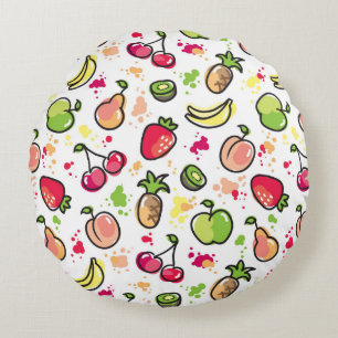Coussins Ronds motif tiré par la main de fruits