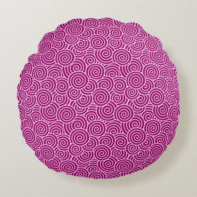 Coussins Ronds Motif tourbillon japonais - bordeaux et rose pâle (Devant)