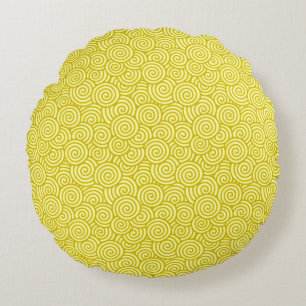 Coussins Ronds Motif tourbillon japonais - moutarde et jaune clai