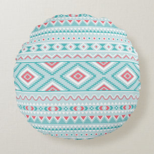 Coussins Ronds Motif tribal aztèque turquoise et rose