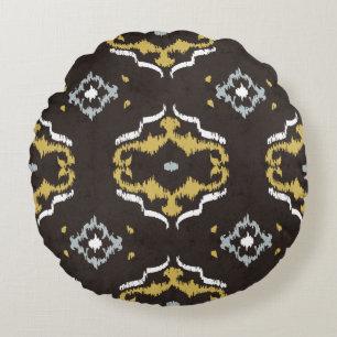 Coussins Ronds Motif tribal chic jaune brun ikat