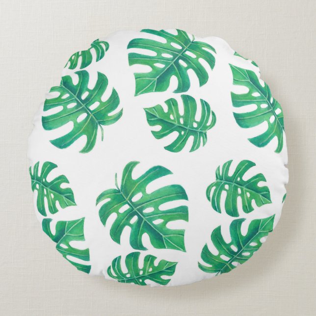 Coussins Ronds Motif tropical avec feuilles monstères (Devant)