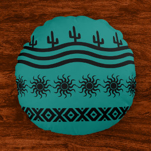Coussins Ronds Motif turquoise Et Noir Du Sud-Ouest