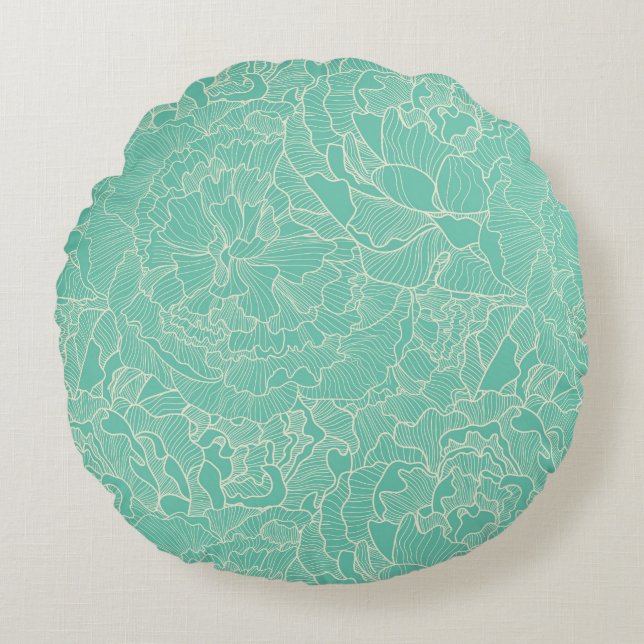 Coussins Ronds Motif Turquoise Peony (Devant)