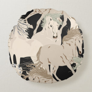 Coussins Ronds Motif vintage sans soudure à cheval Galloping. CAR