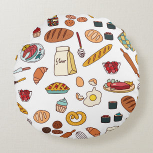 Coussins Ronds motif vintage sans soudure avec nourriture.