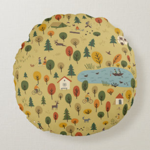Coussins Ronds motif vintage sans soudure du paysage forestier d'