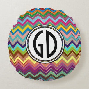 Coussins Ronds Motif ZIGZAG - couleur + votre monogramme