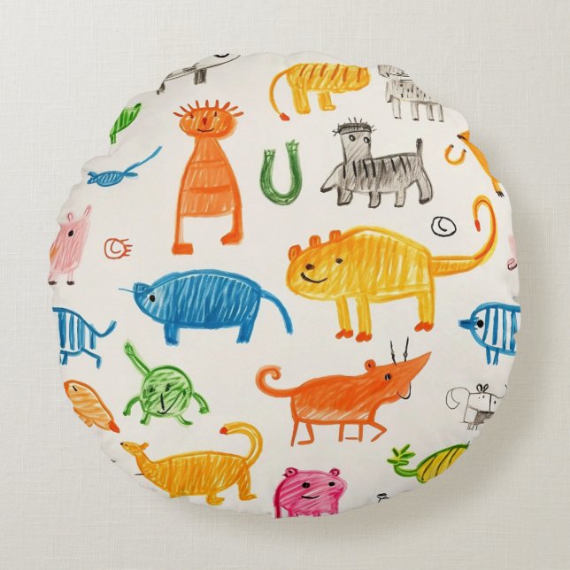 Coussins Ronds Motifs de design Motif animal à main vive (Devant)