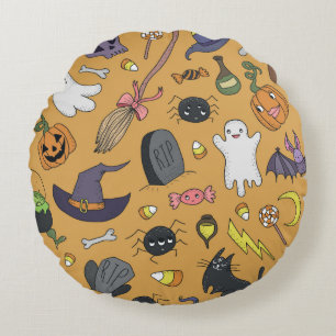 Coussins Ronds Motifs mignons dessinés à la main sans couture a