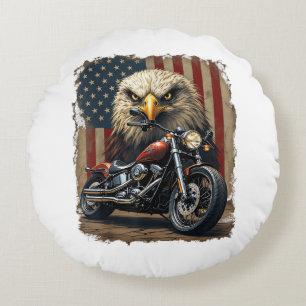 Coussins Ronds Motocyclette Drapeau USA Rétro Biker Chopper