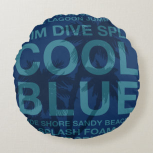 Coussins Ronds Mots d'été au bord de la piscine et palmier hawaïe