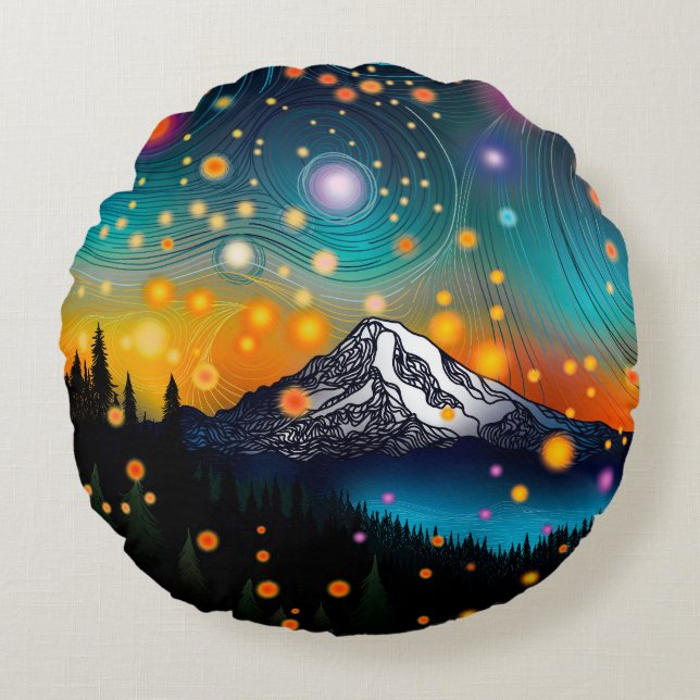 Coussins Ronds Mt. Rainier Starry Sky (Devant)