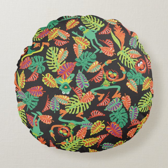 Coussins Ronds Muppets| Kermit et Motif animal tropicaux (Devant)