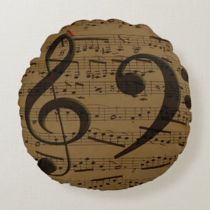 Coussins Ronds Musical Treble Clef Sheet Musique Classique