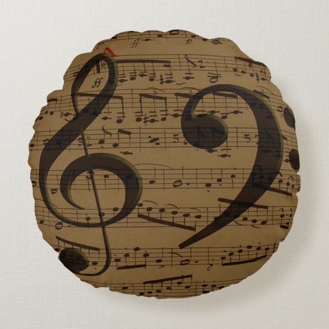 Coussins Ronds Musical Treble Clef Sheet Musique Classique (Devant)