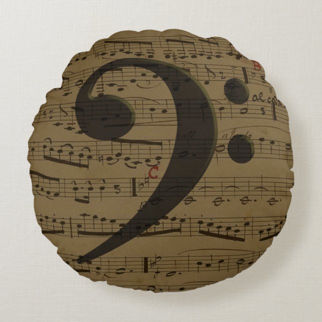 Coussins Ronds Musical Treble Clef Sheet Musique Classique (Devant)