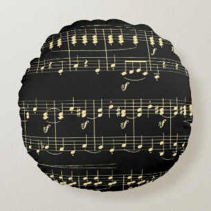 Coussins Ronds Musique d'or en noir