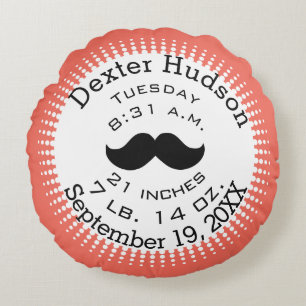 Coussins Ronds Mustache Coral Orange Personnaliser les enregistre