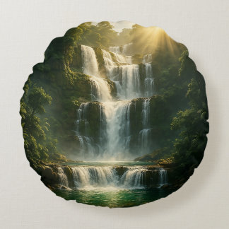 Coussins Ronds Mystical Forest Waterfall Nature Round Pillow