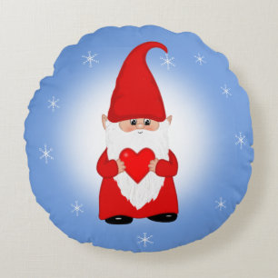 Coussins Ronds Nain de Noël sur un oreiller rond bleu clair