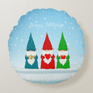 Coussins Ronds Nains de Noël sur un oreiller rond bleu clair