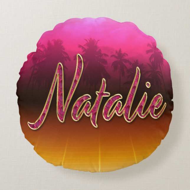 Coussins Ronds Natalie Prénom Golden Pink (Devant)