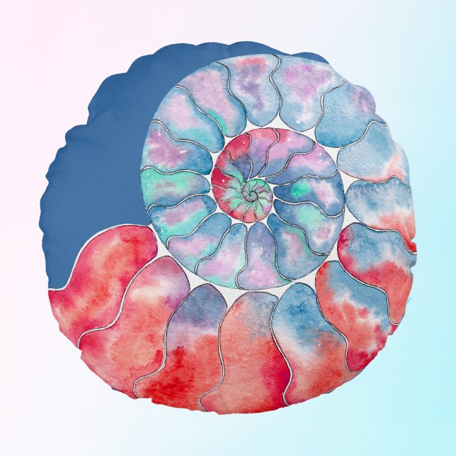 Coussins Ronds Nautilus gris rouge bleu sur bleu foncé (Créateur téléchargé)