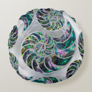 Coussins Ronds Nautilus Shell Abalone et Pearl