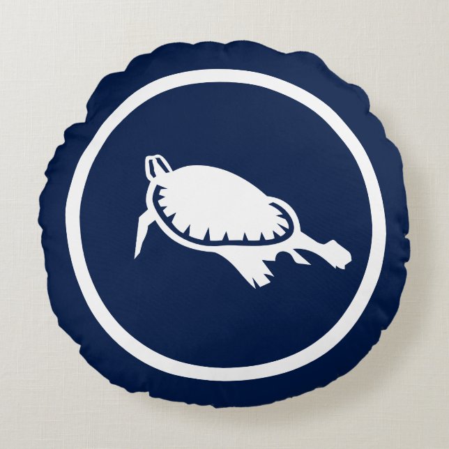 Coussins Ronds Nautique de tortue bleue presque marine (Devant)