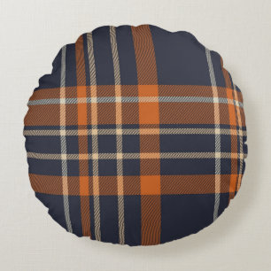 Coussins Ronds Navy Blue and Orange Plaid