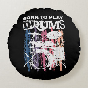 Coussins Ronds Né Pour Jouer Drumming Rock Music Band Drumme