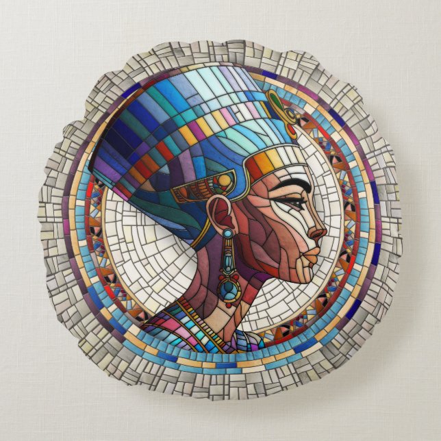Coussins Ronds Néfertiti égyptien - Art Mosaïque (Devant)