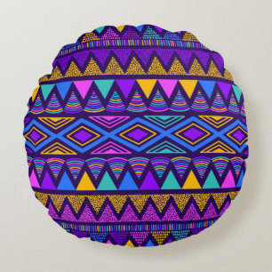 Coussins Ronds Neon Blue : Tribal Navajo Motif