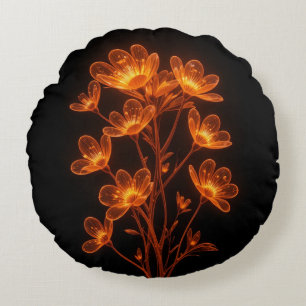 Coussins Ronds Neon brûlé fleurs orange sur arrière - plan noir