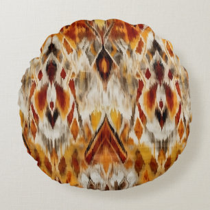 Coussins Ronds Neutralité moderne Boho Brown Orange Ikat Tribal