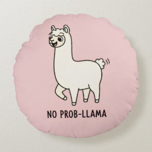 Coussins Ronds "No Prob-Llama" Dessin de Lama Mignon - Ambiance D