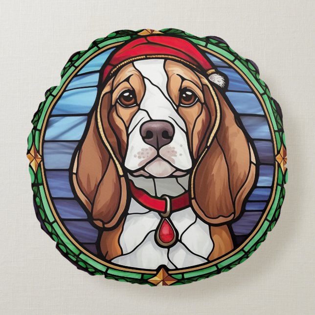 Coussins Ronds Noël beagle en verre (Devant)