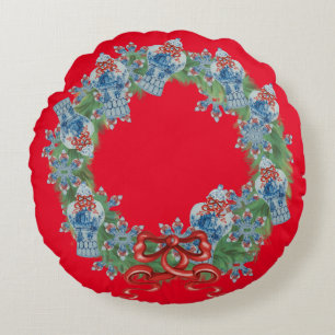 Coussins Ronds Noël Chinoiserie Ginger Jar Jars Jouer l'oreiller