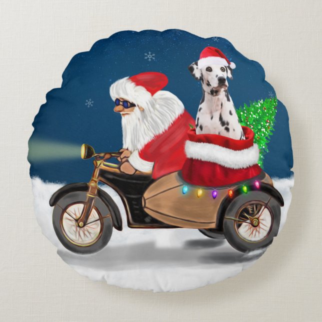 Coussins Ronds Noël de chien dalmate (Devant)