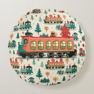 Coussins Ronds Noël des trains vintages