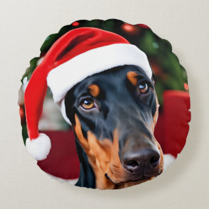Coussins Ronds Noël Doberman