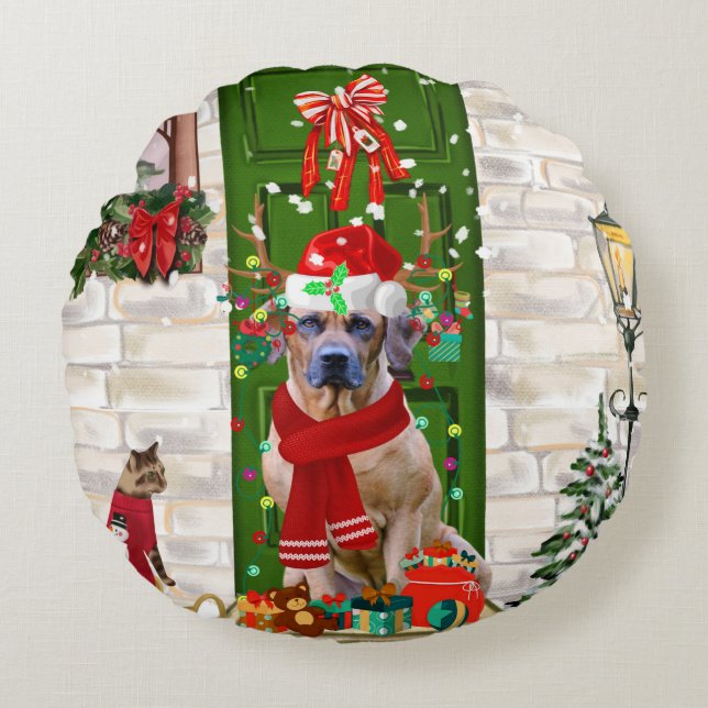 Coussins Ronds Noël du chien de Rhodesian Ridgeback (Devant)